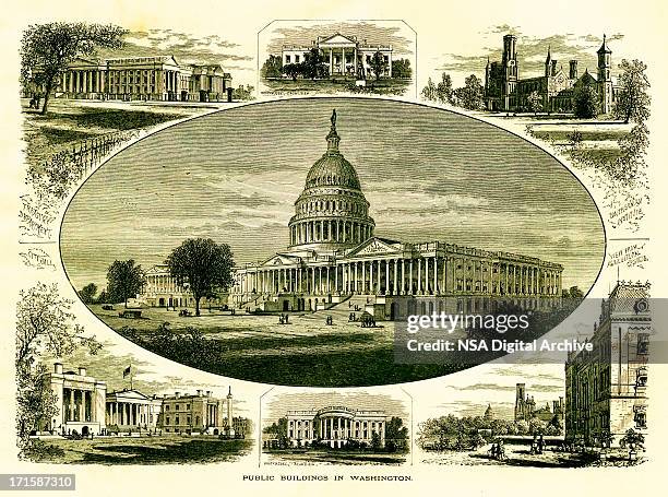 illustrazioni stock, clip art, cartoni animati e icone di tendenza di edifici pubblici a washington d.c. - capitol hill