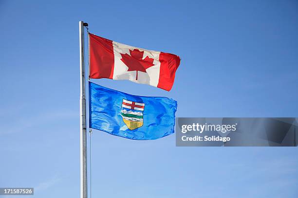 canada and alberta flags - alerta stock pictures, royalty-free photos & images