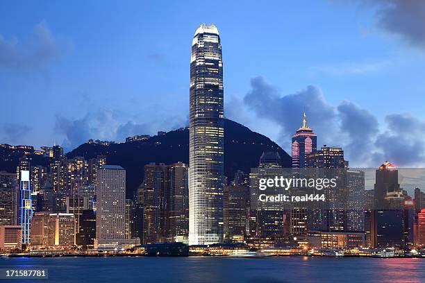 china hongkong night - ifc center stock pictures, royalty-free photos & images