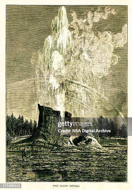 giant geyser in yellowstone national park, usa | historic illustrations - national landmark stock illustrations