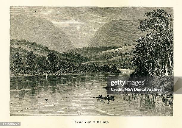 delaware water gap, usa | historic american illustrations - delaware water gap national recreation area stock illustrations