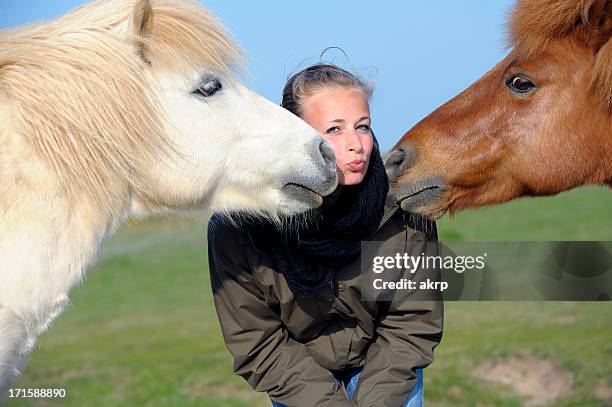 young girl with shetland ponys - miniature horse stock pictures, royalty-free photos & images