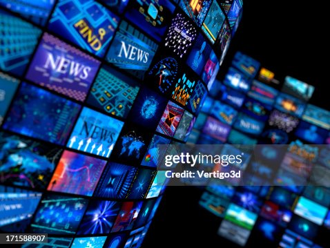 Plusieurs écrans de télévision, dans des tons bleu Plusieurs écrans de télévision, dans des tons bleu
