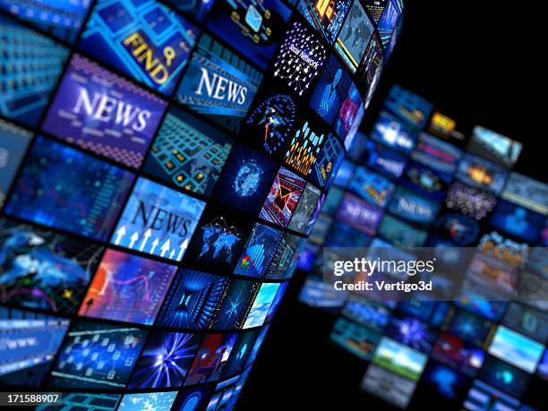 multiple television screens in blue tones - arts culture and entertainment stock pictures, royalty-free photos & images