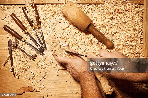 carpenter working with his tools - sawdust overhead stock pictures, royalty-free photos & images