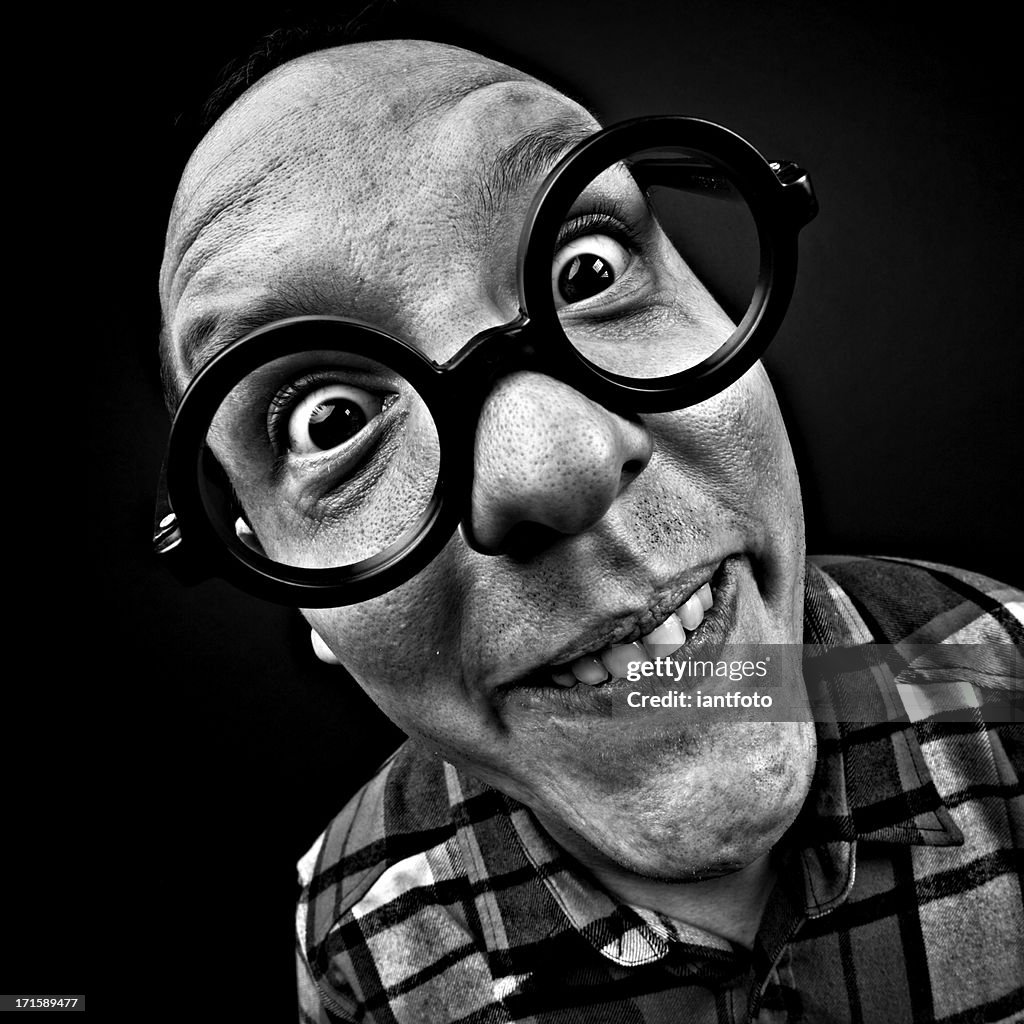 Crazy man with glasses