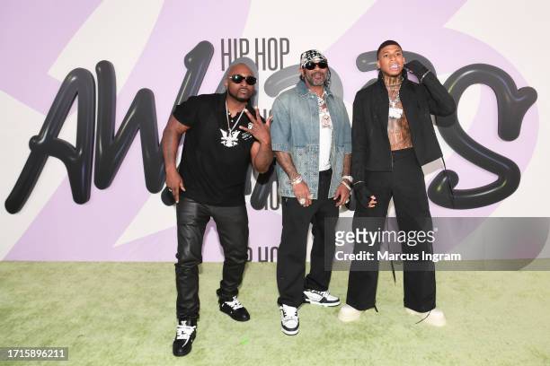 Freekey Zekey, Jim Jones and NLE Choppa attend the BET Hip-Hop Awards 2023 on October 03, 2023 in Atlanta, Georgia.