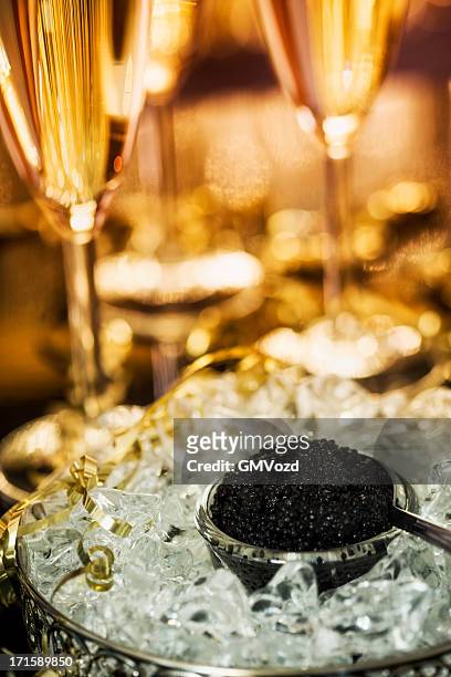 caviar and champagne - caviar stock pictures, royalty-free photos & images