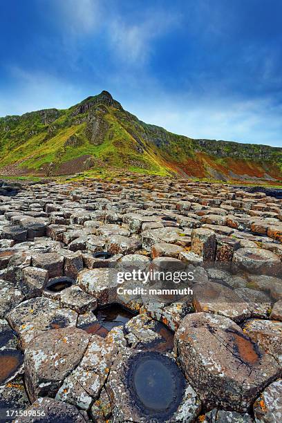 giant's causeway an einem wolkigen tag - giants causeway stock-fotos und bilder