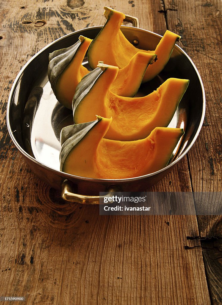 Autumn Squash and Pumpkin on Old Wooden Table