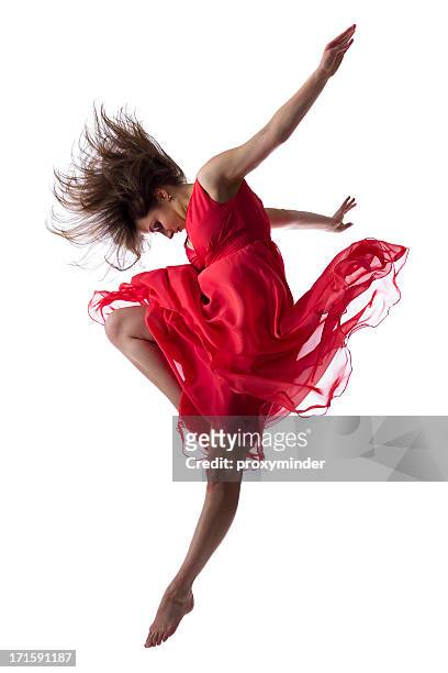the dancer isolated on white - red dress 個照片及圖片檔
