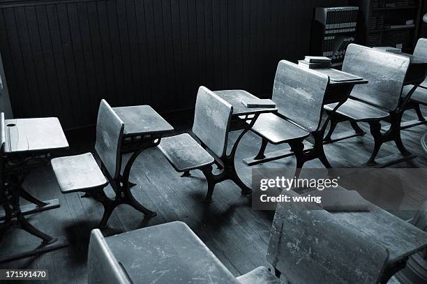 vintage classroom in black and white - schoolhouse stock pictures, royalty-free photos & images
