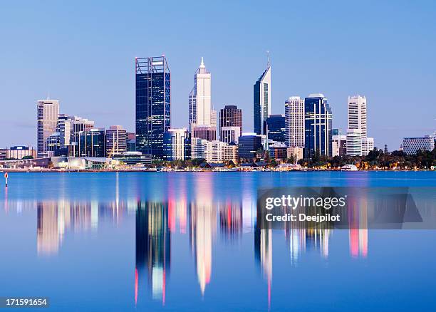 perth city skyline at night australia - perth skyline stock pictures, royalty-free photos & images