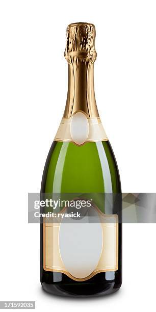 une bouteille de champagne avec étiquette vierge isolé sur blanc - bottle photos et images de collection