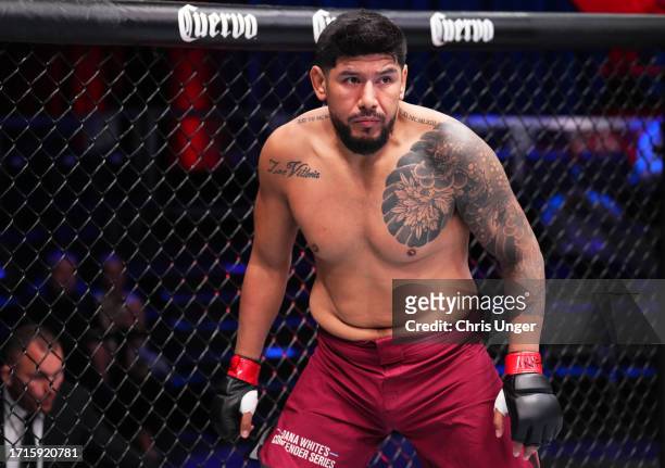 Jose Medina of Bolivia prepares to face Magomed Gadzhiyasulov of Russia in a light heavyweight fight during Dana White's Contender Series season...