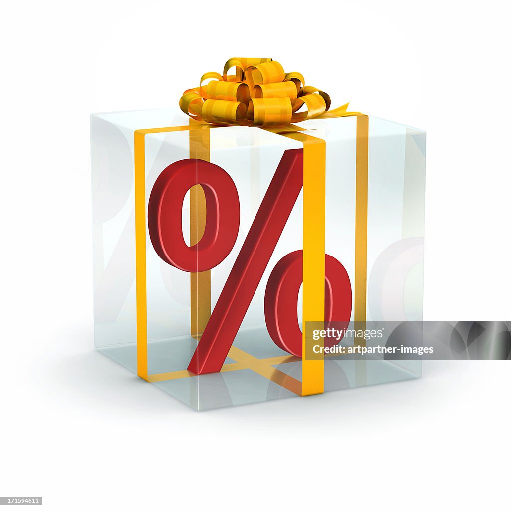 Parcel with a red percentage sign inside