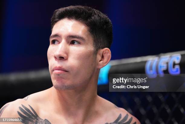 Eduardo Torres Caut of Chile prepares to face Victor Hugo of Brazil in a bantamweight fight during Dana White's Contender Series season seven, week...