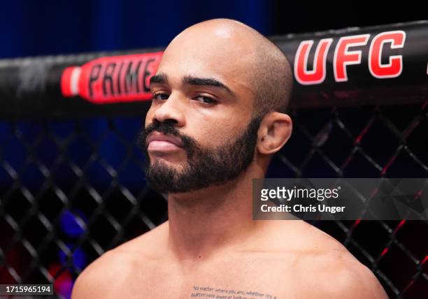 Victor Hugo of Brazil prepares to face Eduardo Torres Caut of Chile in a bantamweight fight during Dana White's Contender Series season seven, week...