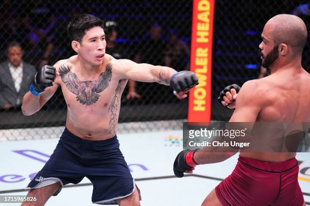 Eduardo Torres Caut of Chile battles Victor Hugo of Brazil in a bantamweight fight during Dana White's Contender Series season seven, week nine at...