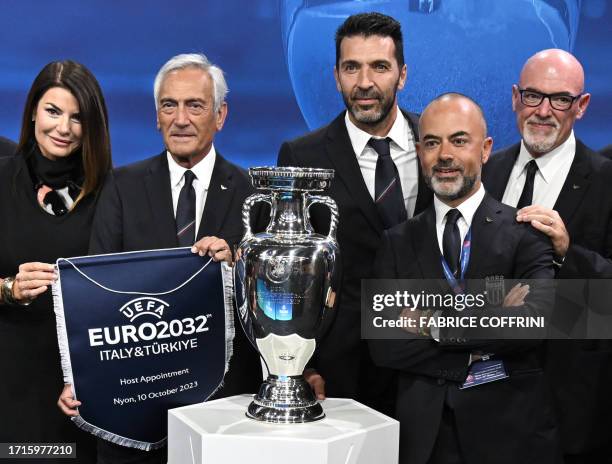 Head of Italian delegation and Italian former professional football player Gianluigi Buffon , Italian TV host and commentator Ilaria D'Amico ,...