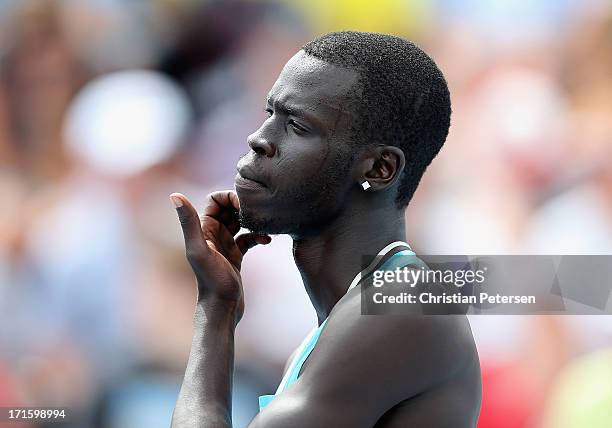 Charles Jock before the Men's 800 Meter Run on day four of the 2013 USA Outdoor Track & Field Championships at Drake Stadium on June 23, 2013 in Des...