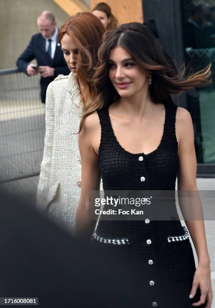 Riley Keough and Camila Morrone attends the Chanel Womenswear Spring/Summer 2024 show as part of Paris Fashion Week on October 03, 2023 in Paris,...