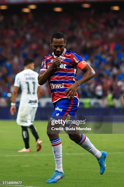 Tinga of Fortaleza celebrates after scoring the team's second goal during the Copa Sudamericana 2023 semifinal second leg match between Fortaleza and...
