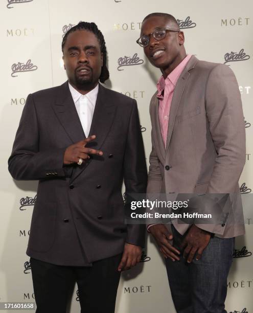 Musician Wale and Moet & Chandon Brand Director Keith Howard attend the Moet Rose Lounge DC hosted by Wale to celebrate the release of "The Gifted"...