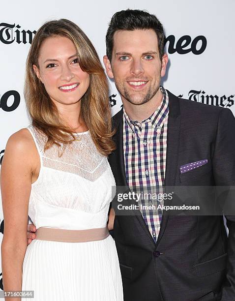 Singer/songwriter Chris Mann and his fiance, actress Laura Perloe, attend the premiere of "Some Girl" at Laemmle NoHo 7 on June 26, 2013 in North...