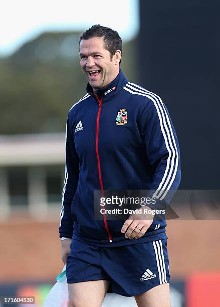 Andy Farrell, the Lions defence coach looks on during the British and Irish Lions training session held at Scotch College on June 27, 2013 in...
