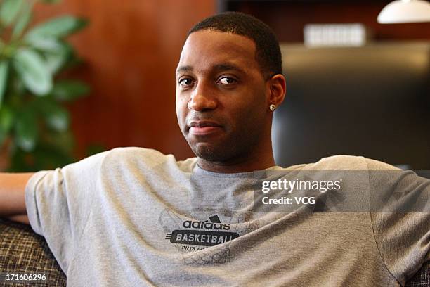 Tracy McGrady of the San Antonio Spurs attends a press conference at Nanhai Hotel on June 26, 2013 in Shenzhen, China.