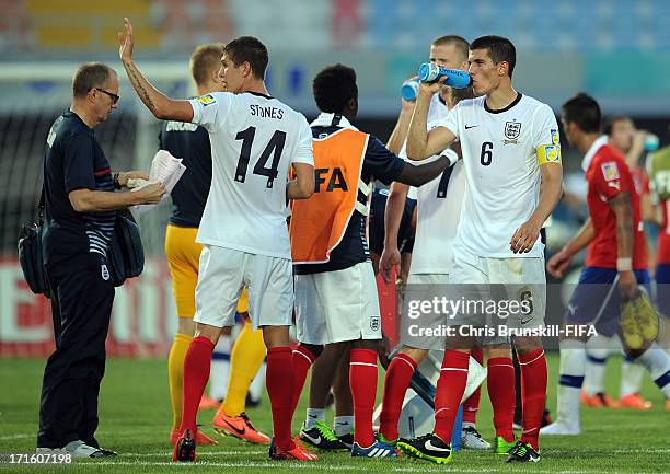 Conor Coady of England takes a drink following the FIFA U20 World Cup Group E match between Chile and England at Akdeniz University Stadium on June...