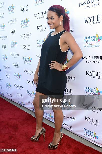Christina Milian attends a fashion fundraiser benefitting Children's Hospital of Los Angeles hosted by Kyle Richards at Kyle by Alene Too on June 26,...