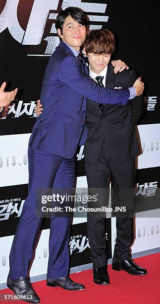 Jung Woo-Sung and Lee Jun-Ho attend the 'Cold Eyes' Red Carpet & VIP Press Screening at COEX Megabox on June 25, 2013 in Seoul, South Korea.