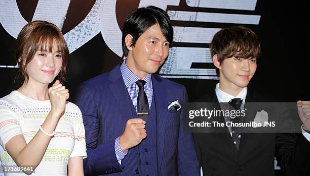 Han Hyo-Ju, Jung Woo-Sung and Lee Jun-Ho attend the 'Cold Eyes' Red Carpet & VIP Press Screening at COEX Megabox on June 25, 2013 in Seoul, South...