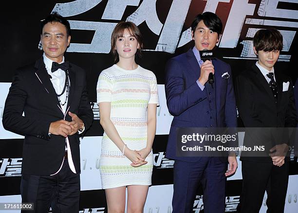 Simon Yam, Han Hyo-Ju, Jung Woo-Sung and Lee Jun-Ho attend the 'Cold Eyes' Red Carpet & VIP Press Screening at COEX Megabox on June 25, 2013 in...