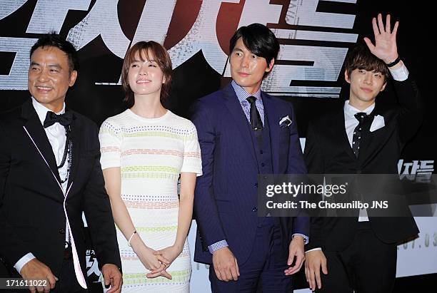 Simon Yam, Han Hyo-Ju, Jung Woo-Sung and Lee Jun-Ho attend the 'Cold Eyes' Red Carpet & VIP Press Screening at COEX Megabox on June 25, 2013 in...