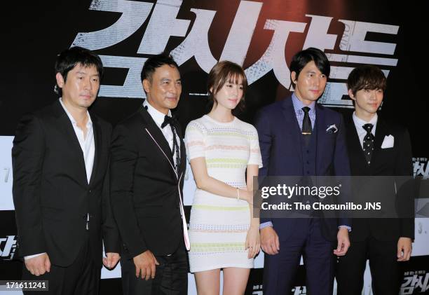 Sul Kyoung-Gu, Simon Yam, Han Hyo-Ju, Jung Woo-Sung and Lee Jun-Ho attend the 'Cold Eyes' Red Carpet & VIP Press Screening at COEX Megabox on June...