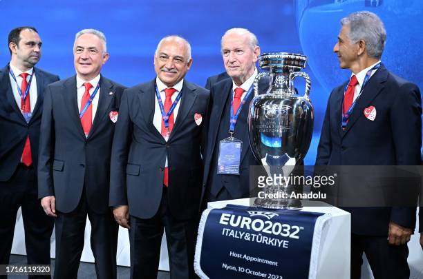 President Aleksander Ceferin, Turkish Football Federation President Mehmet Buyukeksi and Federal President Gabriele Gravina and the delegations of...