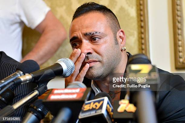 Fabrizio Miccoli reacts during a press conference at Excelsior Palace Hotel on June 27, 2013 in Palermo, Italy.