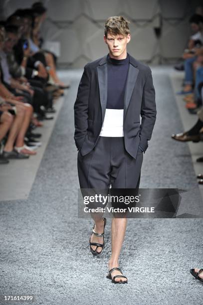 Model walks the runway at the Z Zegna show during Milan Menswear Fashion Week Spring Summer 2014 on June 25, 2013 in Milan, Italy.