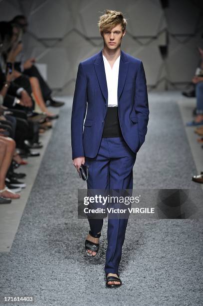 Model walks the runway at the Z Zegna show during Milan Menswear Fashion Week Spring Summer 2014 on June 25, 2013 in Milan, Italy.