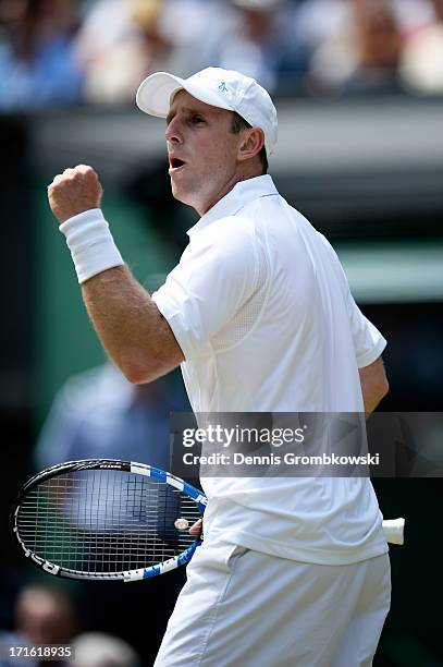 Jesse Levine of Canada celebrates a point during his Gentlemen's Singles second round match against Juan Martin Del Potro of Argentina on day four of...