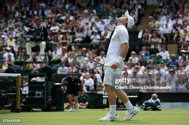 Jesse Levine of Canada reacts during his Gentlemen's Singles second round match against Juan Martin Del Potro of Argentina on day four of the...