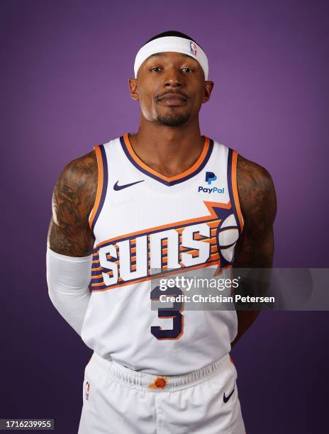 Bradley Beal of the Phoenix Suns poses for a portrait during NBA media day on October 02, 2023 in Phoenix, Arizona.