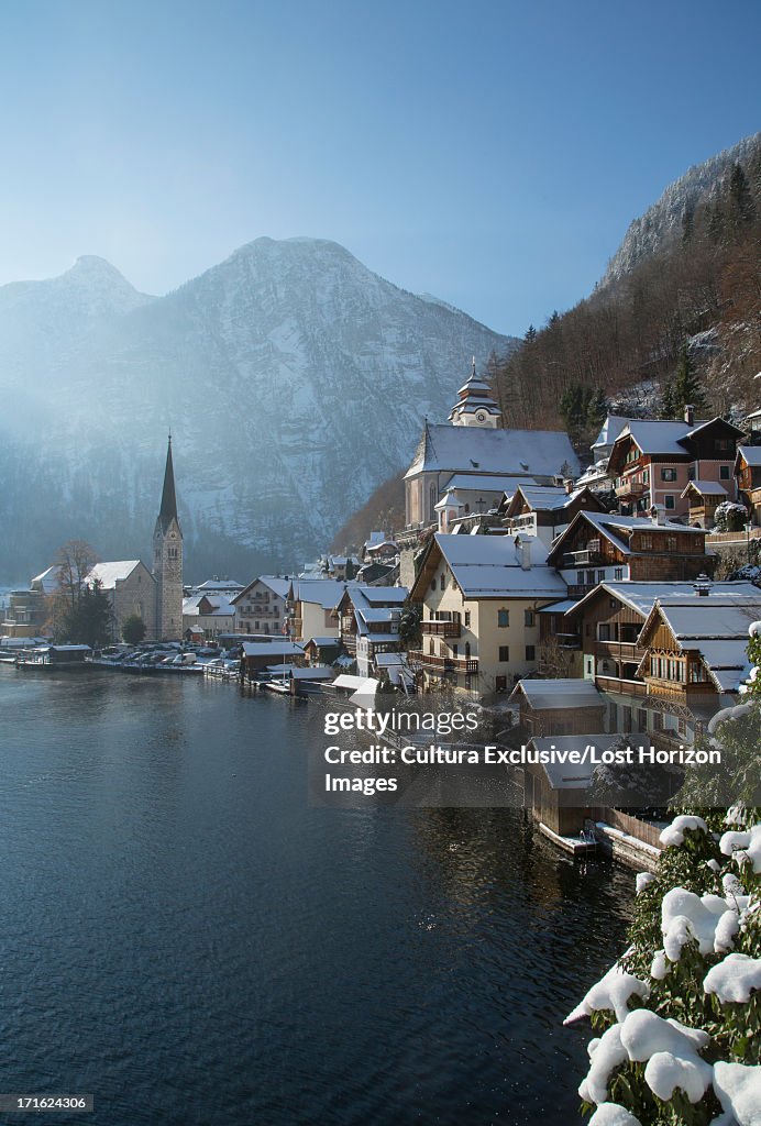 Lake and buildings in Halstatt, Austria