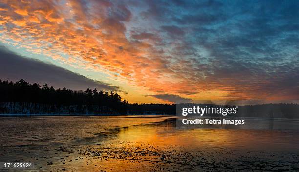 usa, massachusetts, concord, walden pond, sunset - concord massachusetts photos et images de collection