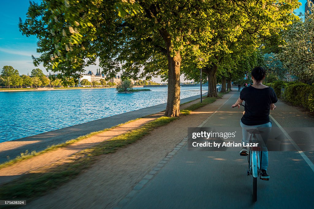 Cycling by the Lakes in Copenhagen.