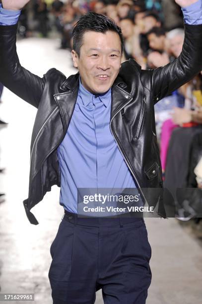 Arashi Yanagawa walks the runway during the John Lawrence Sullivan Menswear Spring/Summer 2014 show at Palais de Tokyo as part of the Paris Fashion...