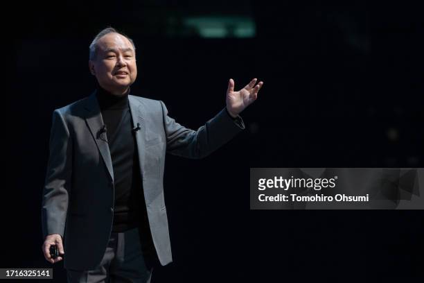 SoftBank Group CEO Masayoshi Son speaks during the SoftBank World 2023 on October 04, 2023 in Tokyo, Japan. The event will be held until October 06.